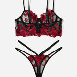Floral Embroidery Lingerie Set Blue Underwire Push Up Bra Set Women Underwear Erotic Lingerie Underwear Bralette&Briefs Set 2023