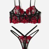 Floral Embroidery Lingerie Set Blue Underwire Push Up Bra Set Women Underwear Erotic Lingerie Underwear Bralette&Briefs Set 2023