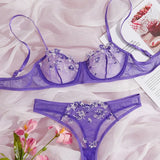Transperant Lingerie Set Women Mesh Net Sexi Lenceria Sensual Mujer Bra Sets Embroidery Floral Underwired Bielizna Erotyczna