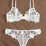 Fancy Lingerie Transparent Bra Panty Set Shoulder Strap Underwear 2-Piece Lingerie Set Sexy Erotic Transparent Lace Intimate