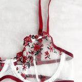 2023 Lingerie Sexy Floral Embroidery Underwear Transparent Lace Short Skin Care Kits Delicate Fairy Set Woman 2 Pieces Set