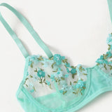 Ladies Bra Set Floral Embroidery Lingerie Sexy Transparent Underwear Wire Free Bralette Panty Erotic Set Sexy Women's Sleepwear