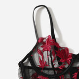 Floral Embroidery Lingerie Set Blue Underwire Push Up Bra Set Women Underwear Erotic Lingerie Underwear Bralette&Briefs Set 2023