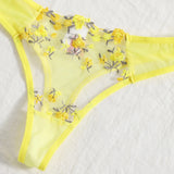 Sexy Bra And Panties Set Lingerie Yellow Embroidery Lace Transparent Women's Underwear Set Erotic Brief Set Lingerie Costumes