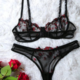 2023 Sensual Lingerie Woman Lace Transparent Underwear Fairy Embroidery Brief Sets Delicate Bra Kit Push Up Sex Suit