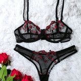 2023 Sensual Lingerie Woman Lace Transparent Underwear Fairy Embroidery Brief Sets Delicate Bra Kit Push Up Sex Suit