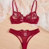 Floral Embroidery Lingerie Set Underwire Push Up Bra Set Women Underwear Erotic Lingerie Lace Underwear Bralette&Briefs Set 2023