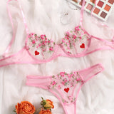 Woman 2 Pieces Lingerie Set Sexy Floral Embroidery Underwear Transparent Lace Short Skin Care Kits Delicate Fairy Set 2023