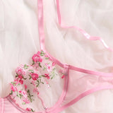 Woman 2 Pieces Lingerie Set Sexy Floral Embroidery Underwear Transparent Lace Short Skin Care Kits Delicate Fairy Set 2023