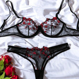2023 Sensual Lingerie Woman Lace Transparent Underwear Fairy Embroidery Brief Sets Delicate Bra Kit Push Up Sex Suit