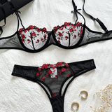 Night Beautiful Sexy Women 2 Piece floral Embroidery Underwear Sexy Erotic lingerie underwear Set