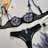 Night Beautiful Sexy Women 2 Piece floral Embroidery Underwear Sexy Erotic lingerie underwear Set