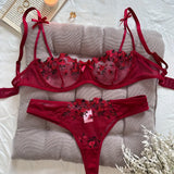 Night Beautiful Sexy Women 2 Piece floral Embroidery Underwear Sexy Erotic lingerie underwear Set