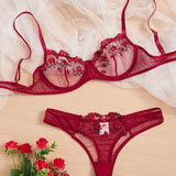 Floral Embroidery Lingerie Set Underwire Push Up Bra Set Women Underwear Erotic Lingerie Lace Underwear Bralette&Briefs Set 2023