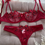 Night Beautiful Sexy Women 2 Piece floral Embroidery Underwear Sexy Erotic lingerie underwear Set