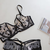 Sexy ultra-thin non-cotton lace underwear women's embroidered mesh lingerie steel ring big breasts small bra set
