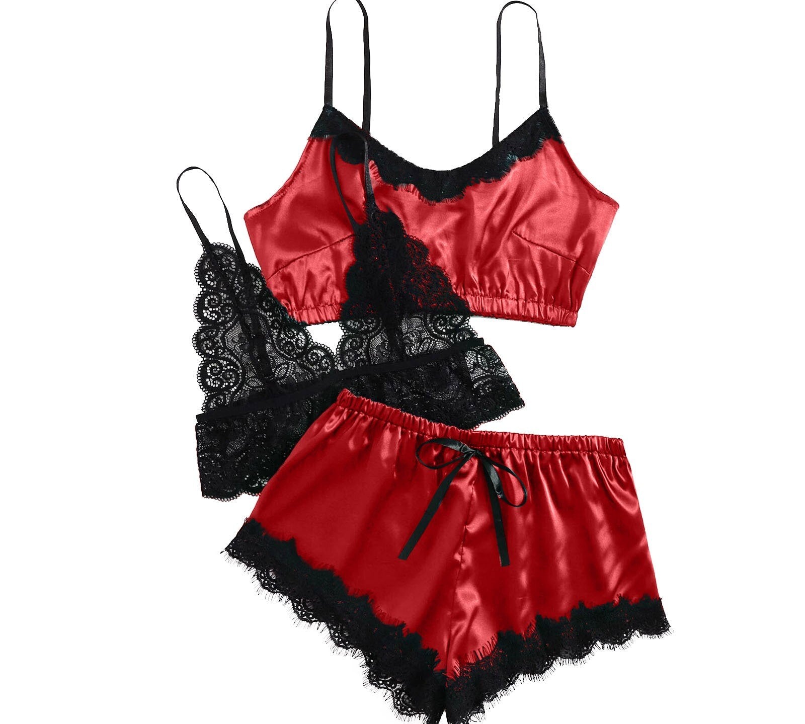 Red Moon - 3PC Satin Lace Sleepwear