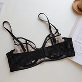 Sexy ultra-thin non-cotton lace underwear women's embroidered mesh lingerie steel ring big breasts small bra set
