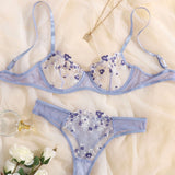 Ellolace Lingerie Sexy Floral Embroidery Underwear Transparent Lace Short Skin Care Kits Delicate Fairy Set Woman 2 Pieces