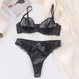 Summer ultra-thin non-sponge underwear women's sexy perspective lace micro gathered bra briefs set comfortable ladies lingerie