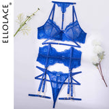 Ellolace Underwear Sexy Lingerie 3-Pieces Transparent Bra Lace Suit Sexy Garter Belt With Stockings Woman Erotic Intimate