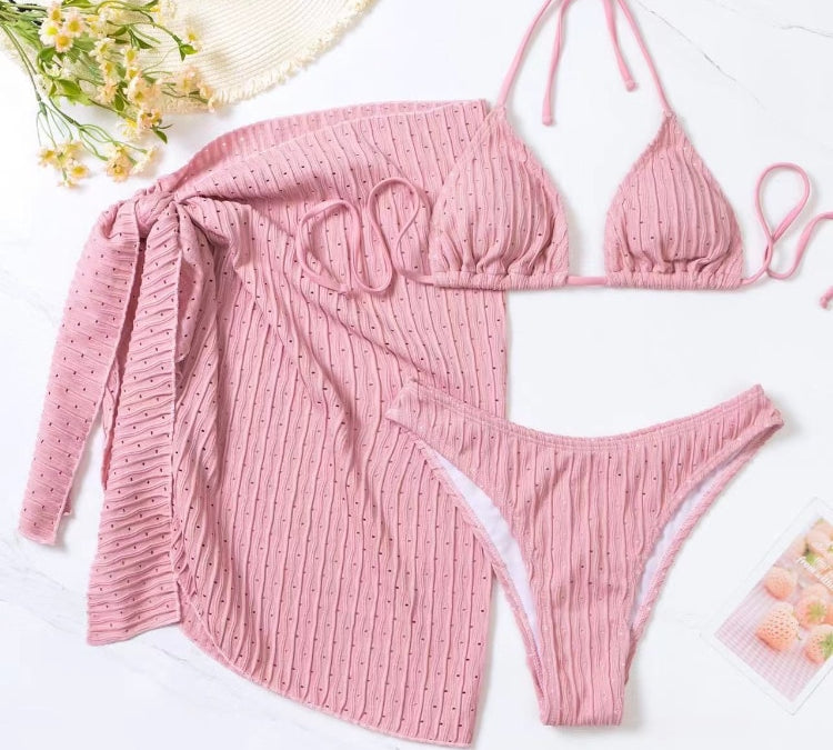 Acanalado: conjunto de bikini de 3 piezas 