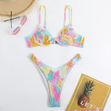 Sexy Underwire Bikini 2023 Women Pink Colorful Pleate Push Up Bra Micro Swimsuit Brazilian Summer Bathing Suit Thong Swimwear